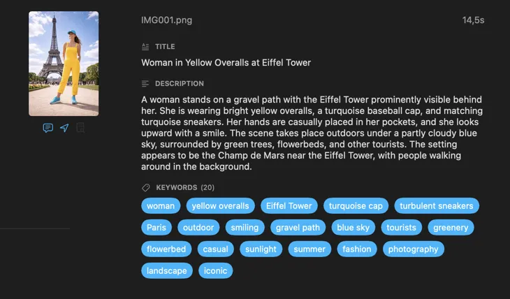 VisionTagger generated metadata for an image using local AI