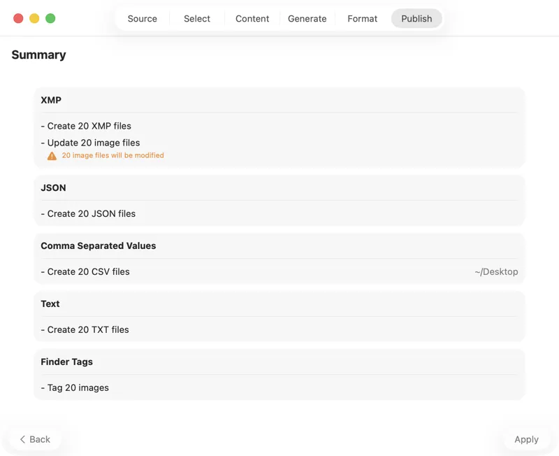 Publish metadata